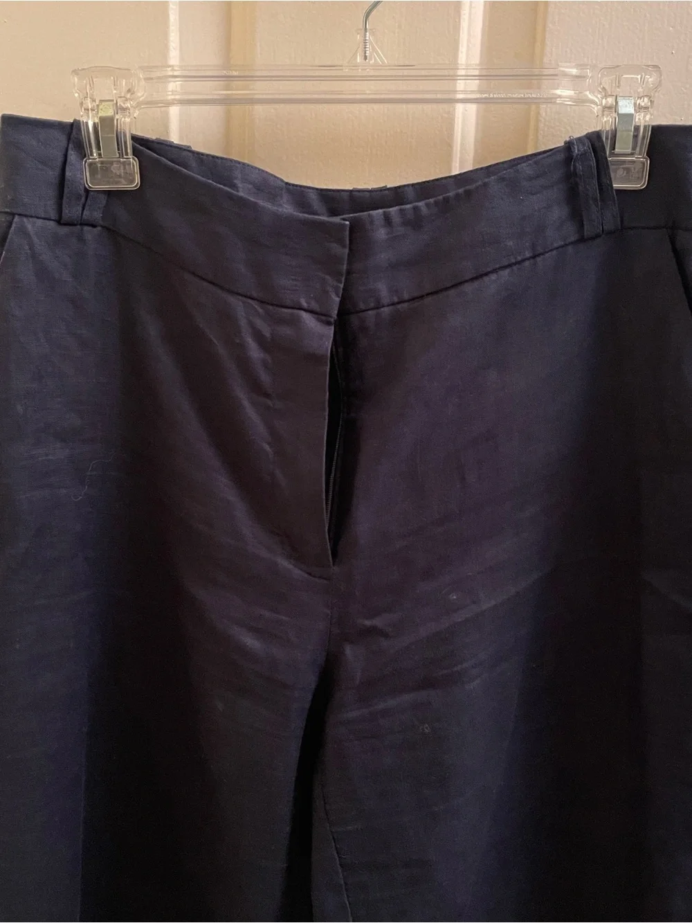 Mango 100% Linen Dressy Wide-Leg Pants in Navy Blue for Work or Special Occasion